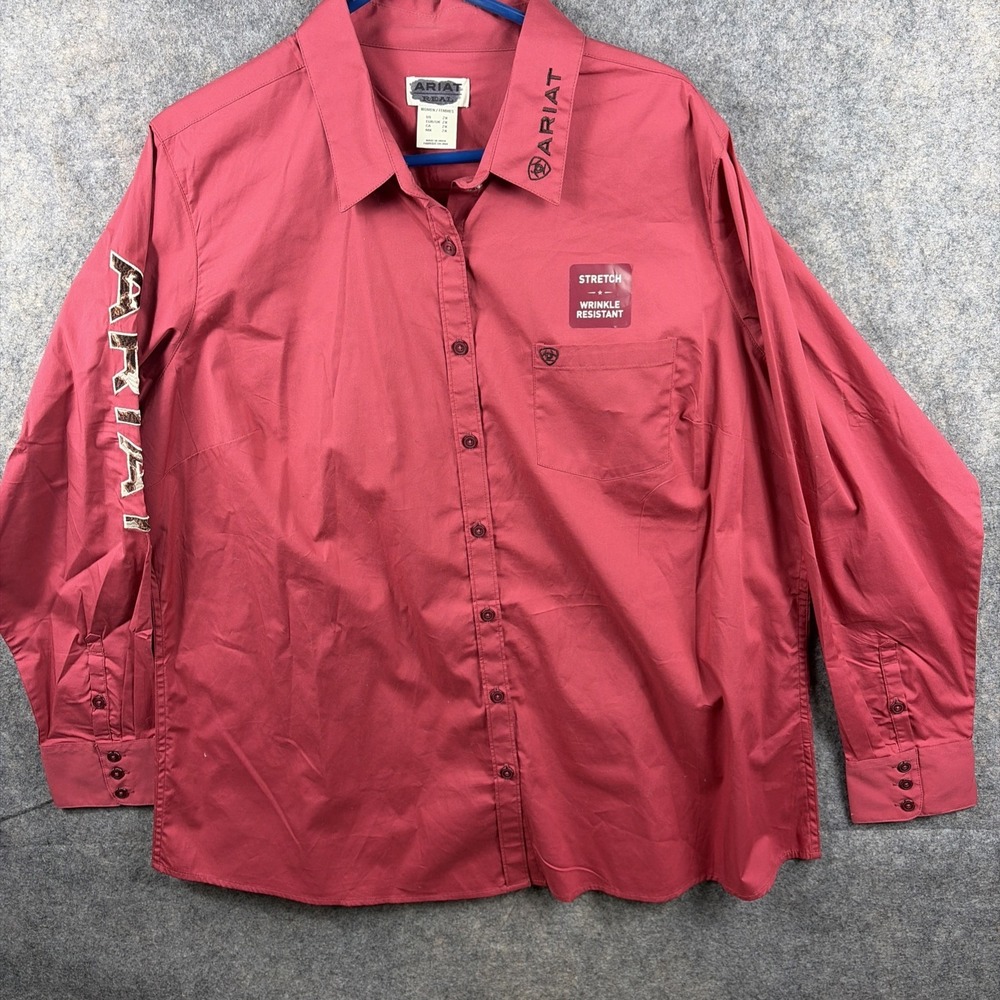 NWT Ariat Real Team Kirby Shirt Women 2X Burgundy Stretch Long Sleeve Western